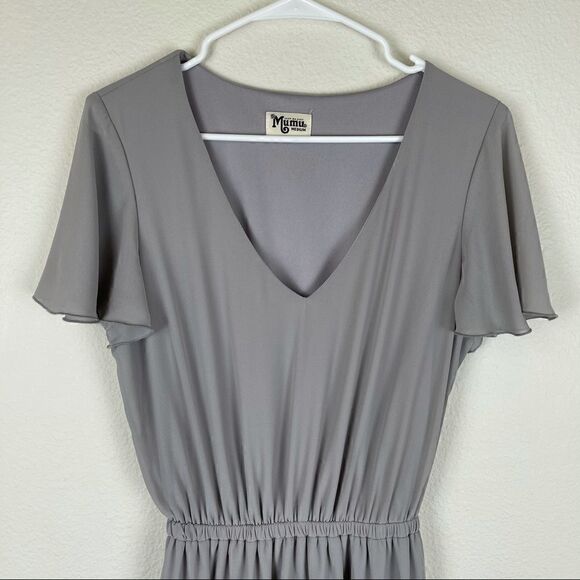 Show Me Your MuMu Women’s Gray Flutter Sleeve Evening Gown Bridesmaid Dress M - Picture 5 of 13